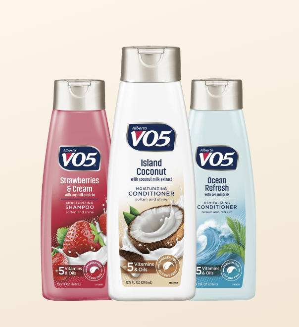 VO5 bottles with silver tops