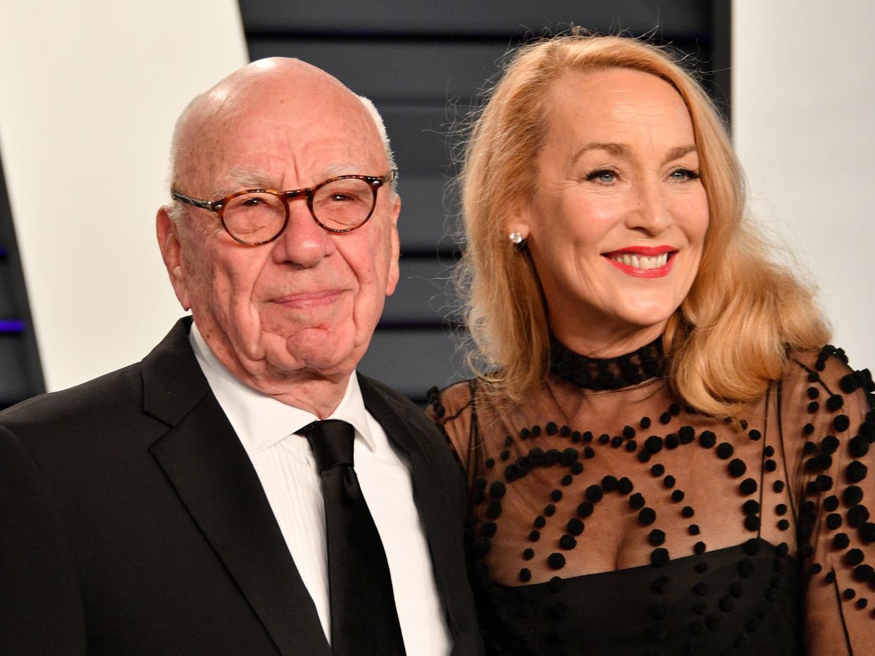 Rupert Murdoch (L) and Jerry Hall attend the 2019 Vanity Fair Oscar Party.