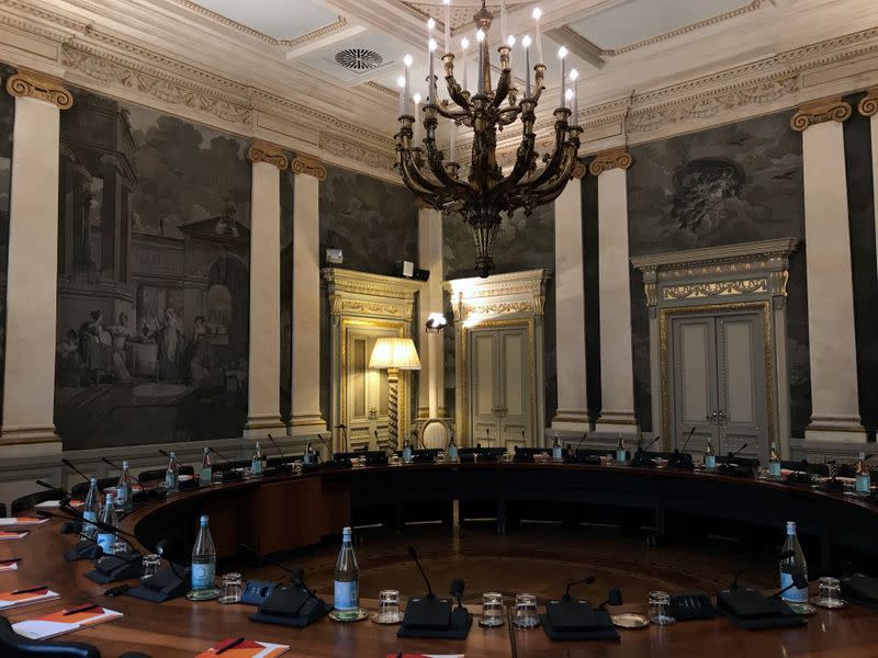 The boardroom of the UBI Banca's Milan offices, where CEO Victor Massiah worked during the lockdown due to the spread of the coronavirus disease (COVID-19), is seen in Milan