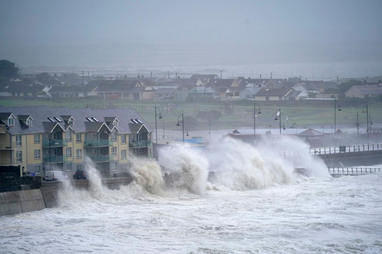 Waves at high tide in Tramore in County Waterford. Weather warnings will come into force as the UK and Ireland brace for the arrival of Storm Agnes, which will bring damaging winds and big stormy seas. Agnes, the first named storm of the season, will affect western regions of the UK and Ireland, with the most powerful winds expected on the Irish Sea coasts. Picture date: Wednesday September 27, 2023.