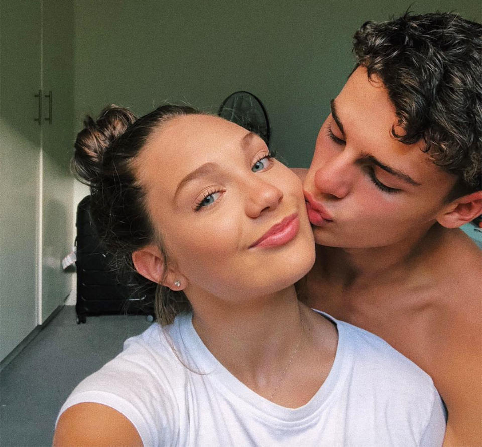 <p>Sia's mini-me packed on the PDA with boyfriend Jack Kelly with a sweet ode to her beau <a rel="nofollow noopener" href="https://www.instagram.com/p/BfLyB4XAh3J/?hl=en&taken-by=maddieziegler" target="_blank" data-ylk="slk:on Instagram;elm:context_link;itc:0;sec:content-canvas" class="link ">on Instagram</a>. "My valentine i love you xx," she wrote.</p>