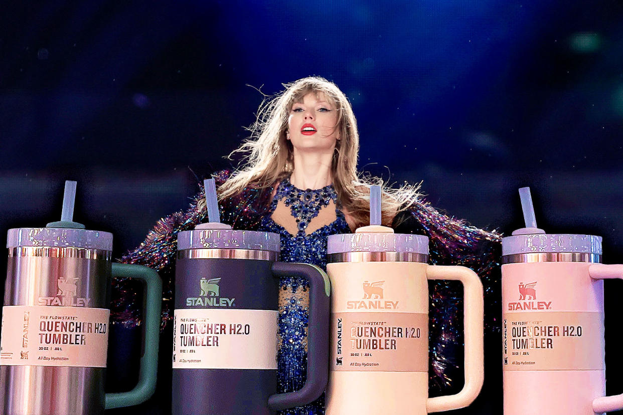 Taylor Swift; Stanley Quencher tumblers Photo illustration by Salon/Getty Images