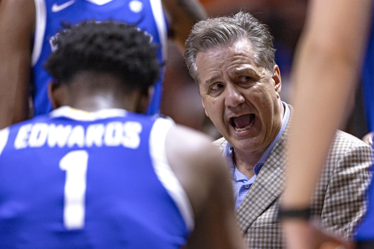 Can Kentucky head coach John Calipari break a streak and make a long tournament run? (AP Photo/Wade Payne)