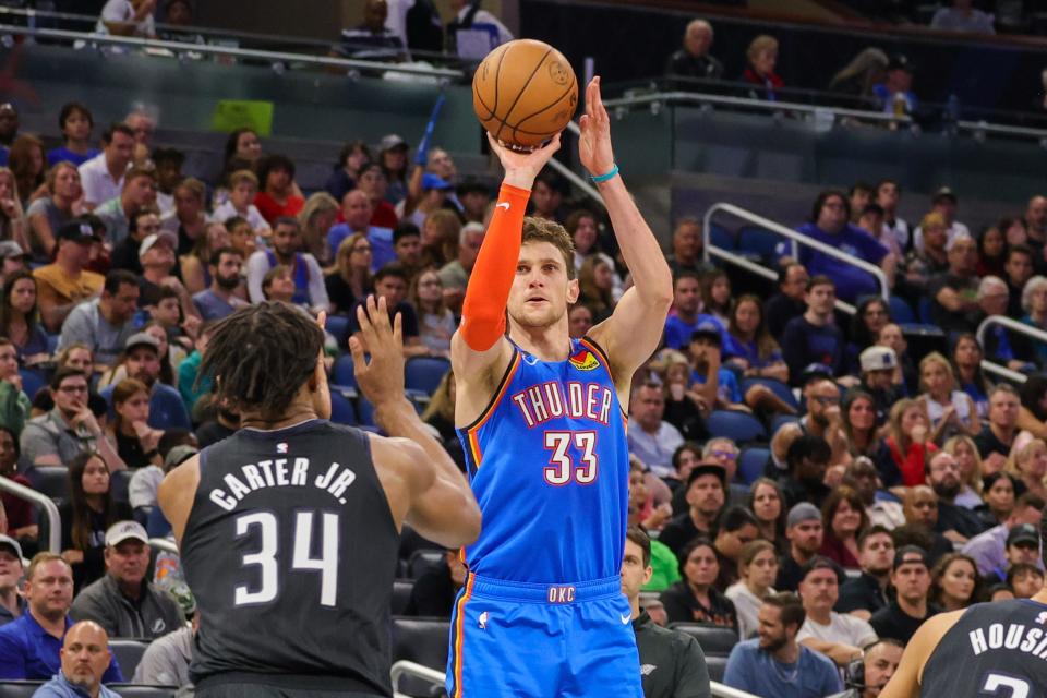 Center Mike Muscala has scored in double digits nine times this season for Oklahoma City, including two of his last three games.