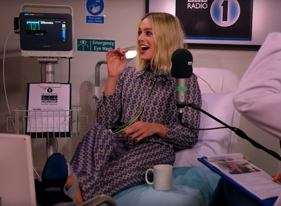 Margot's heart rate got so high the monitor started beeping, so professionals actually had to intervene to fix the monitor.  Source: BBC Radio One