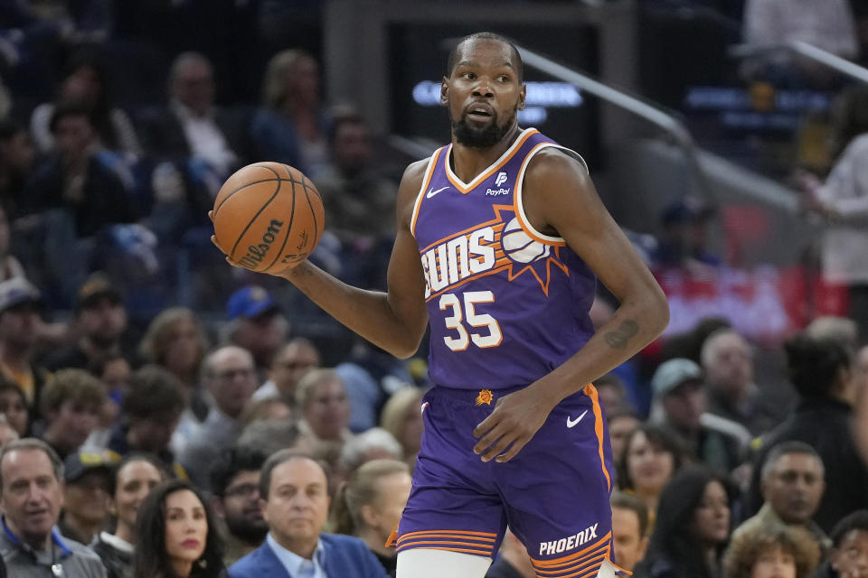  Kevin Durant 。 (AP Photo/Jeff Chiu)