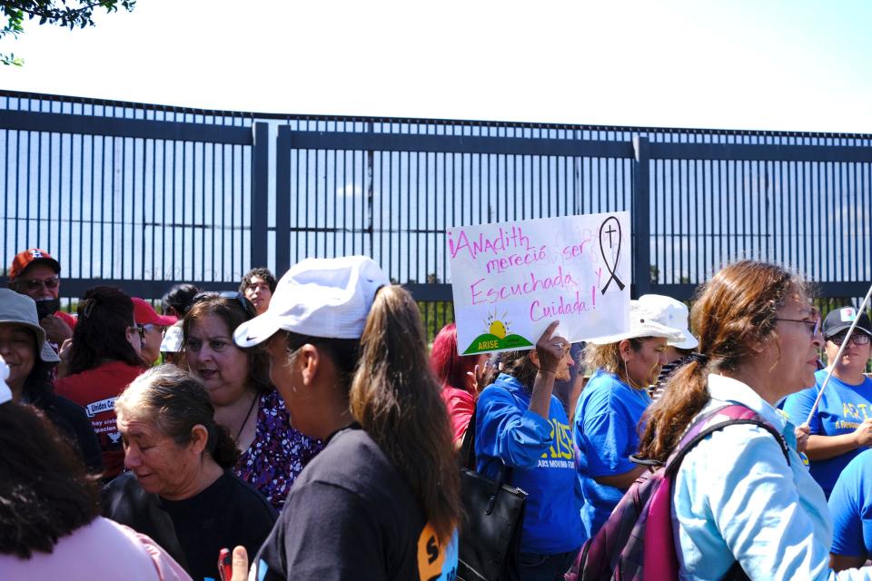 La Unión del Pueblo Entero (LUPE) held a vigil at Alice Wilson Hope Park Tuesday, May 23, 2023, in Brownsville, Texas, in memory of Anadith Tanay Reyes Alvarez, an 8-year-old girl from Panama who died while detained by U.S. Border patrol in Harlingen, Texas.  The young girl whose parents are Honduran, was born in Panama with congenital heart disease. (Miguel Roberts/The Brownsville Herald via AP) ORG XMIT: TXBRH604