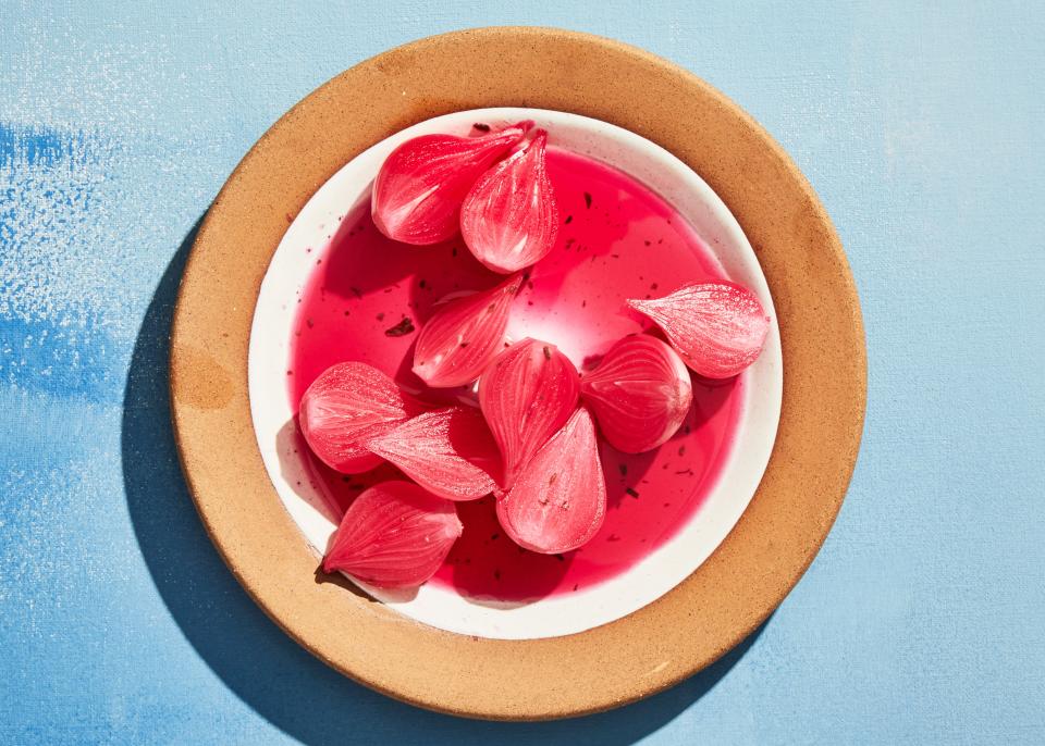 Pickled pink pearl onions are almost too beautiful.