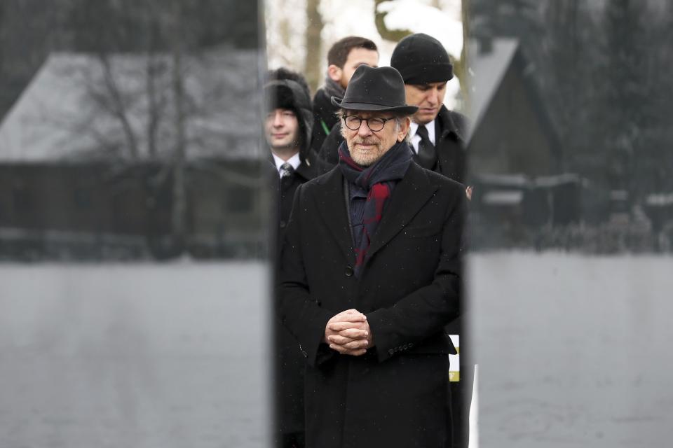 Director Spielberg attends a ceremony at the memorial site of the former Nazi German concentration and extermination camp Auschwitz in Oswiecim