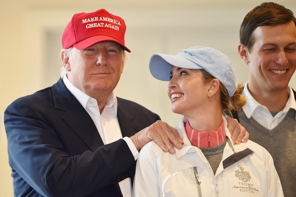 Then-Republican presidential candidate Donald Trump visited his Scottish golf course with his daughter Ivanka Trump in 2015. (Photo: Jeff J Mitchell via Getty Images)