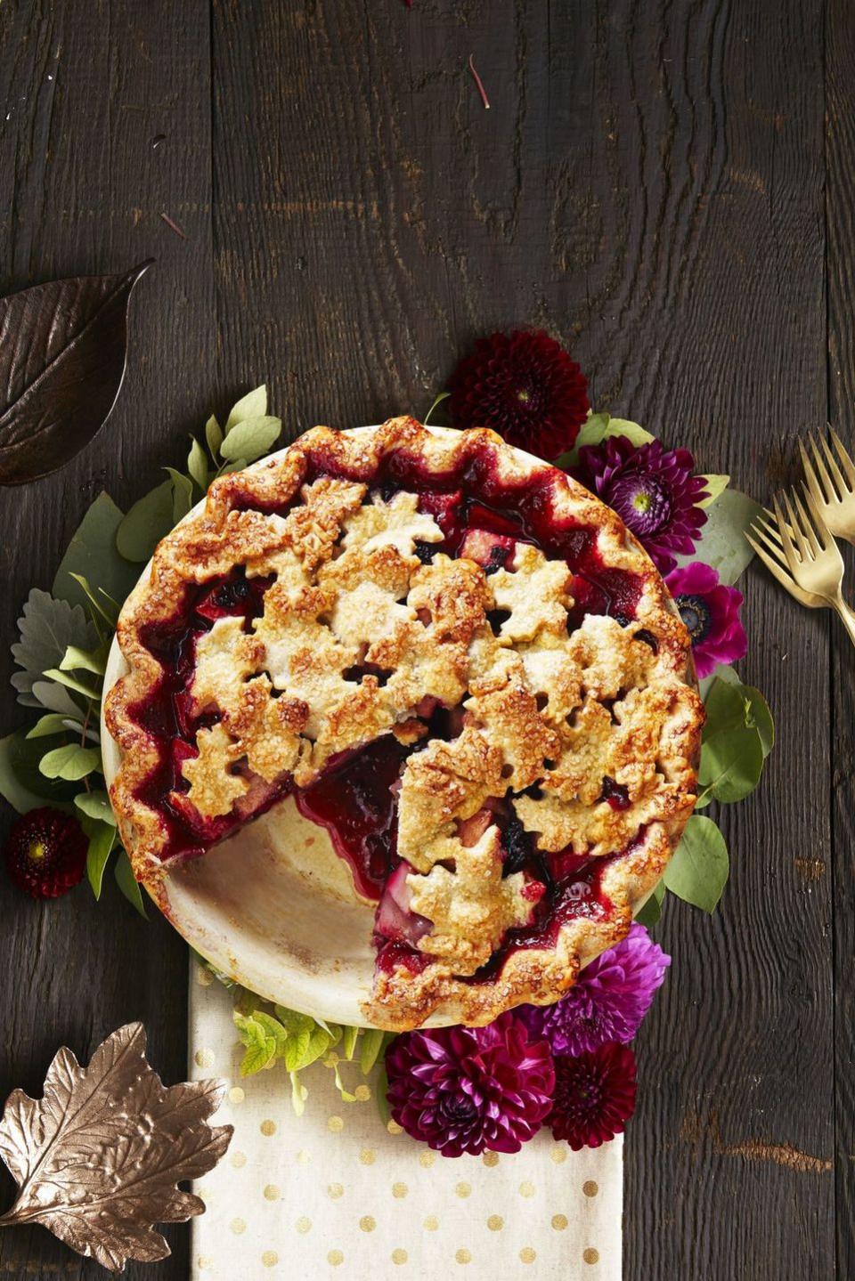 <p>Switch it up this year and make pear pie instead of apple. Add blackberries for unexpected flavor and Insta-worthy color!</p><p><em><a href="https://www.goodhousekeeping.com/food-recipes/dessert/a34579/harvest-pear-blackberry-pie/" rel="nofollow noopener" target="_blank" data-ylk="slk:Get the recipe for Harvest Pear-Blackberry Pie »;elm:context_link;itc:0;sec:content-canvas" class="link "><em>Get the recipe for </em>Harvest Pear-Blackberry Pie »</a></em></p><p><strong>RELATED: </strong><a href="https://www.goodhousekeeping.com/food-recipes/g32256776/baking-recipes/" rel="nofollow noopener" target="_blank" data-ylk="slk:40 Easy Baking Recipes For All Your Sweet Treat Cravings;elm:context_link;itc:0;sec:content-canvas" class="link ">40 Easy Baking Recipes For All Your Sweet Treat Cravings</a><br></p>