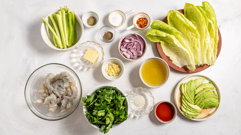 Ingredients for shrimp lettuce wraps with chimichurri recipe