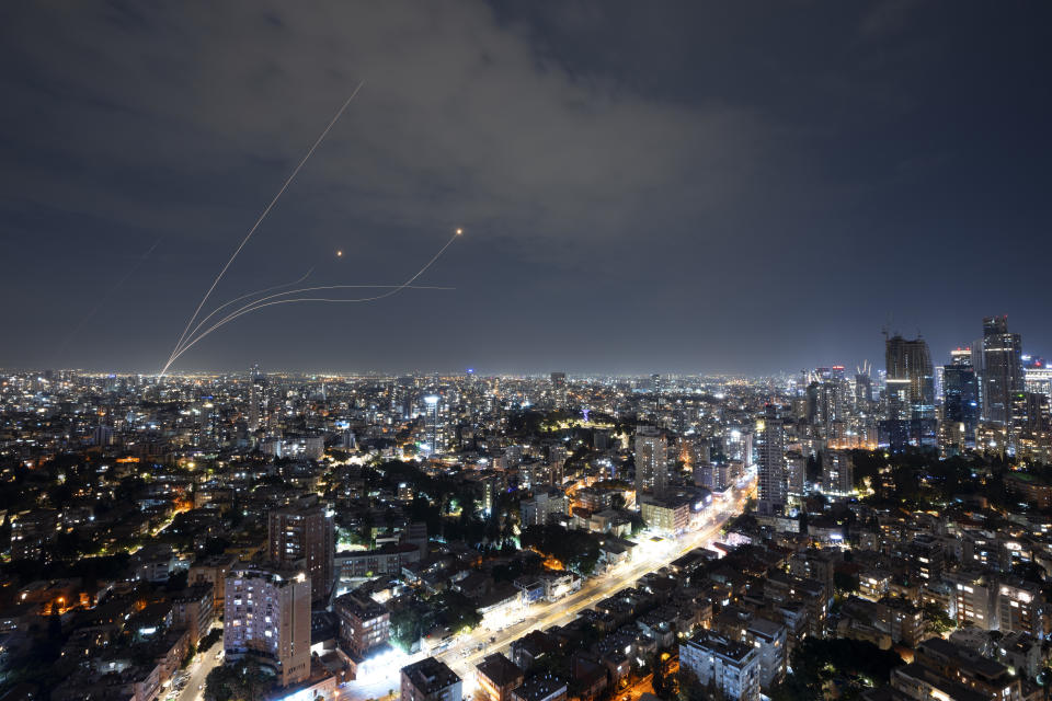 Israeli Iron Dome air defense system fires to intercept a rocket fired from the Gaza Strip, in central Israel, Friday, Oct. 27, 2023. (AP Photo/Oded Balilty)