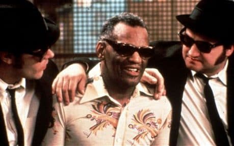 Dan Aykroyd and John Belushi (right) with musician Ray Charles