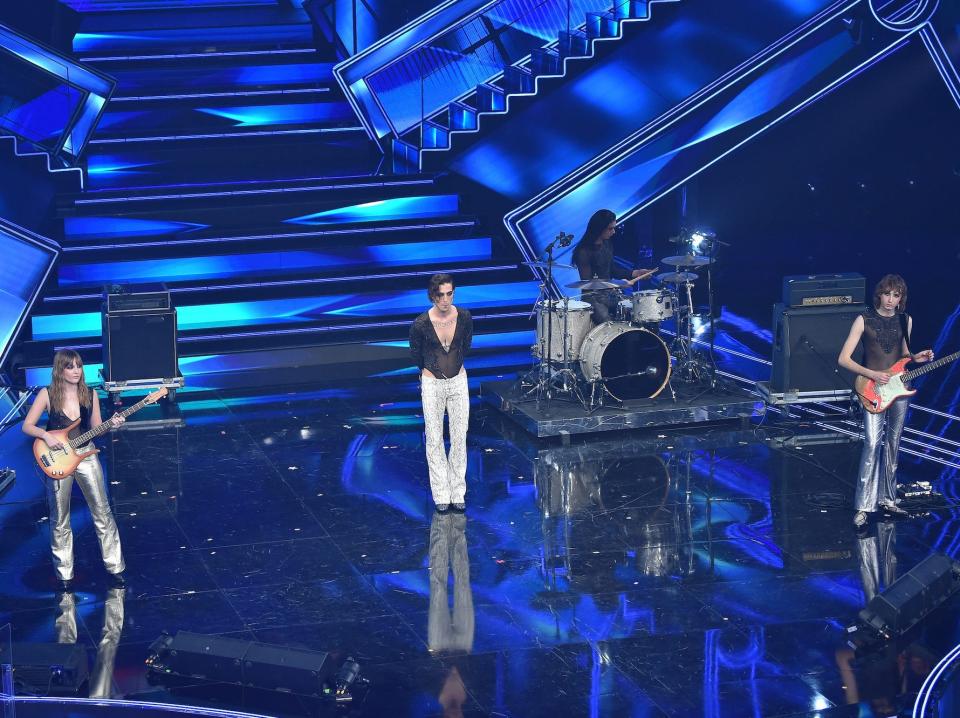 Måneskin performs at the Sanremo Music Festival on March 5, 2021.