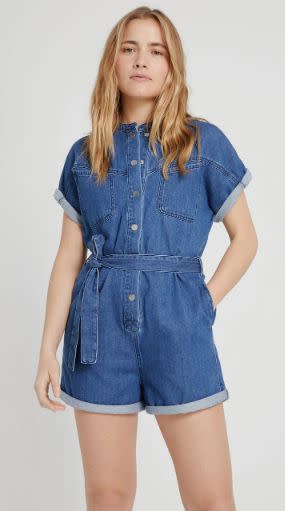 Good Cotton Denim Romper in Blue