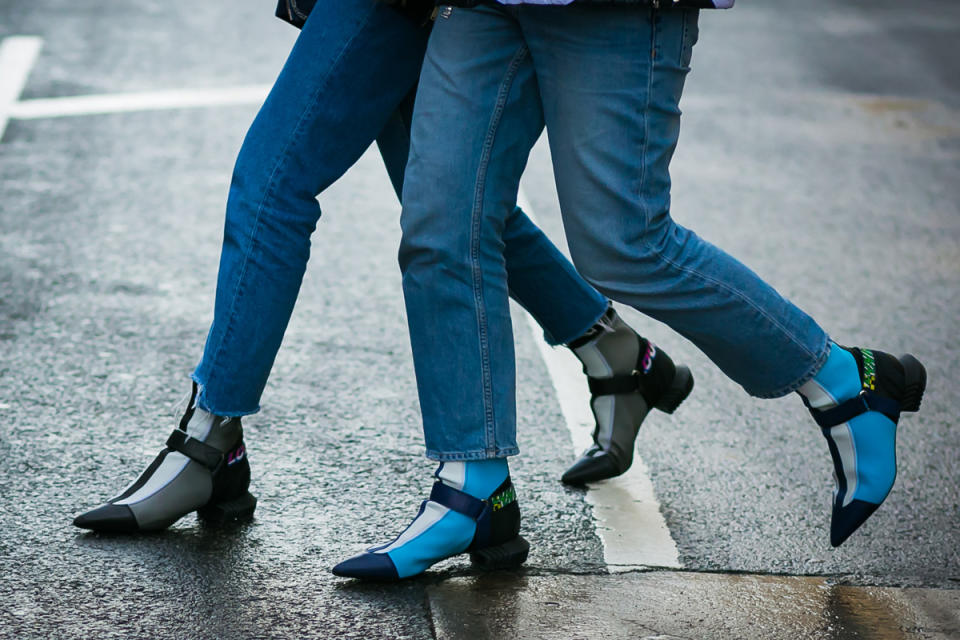 Matching Louis Vuitton boots spotted at New York Fashion Week.