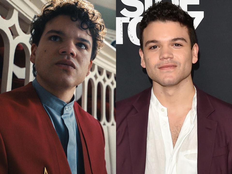 Side by side of Josh Andrés Rivera in "The Hunger Games" prequel and real life.