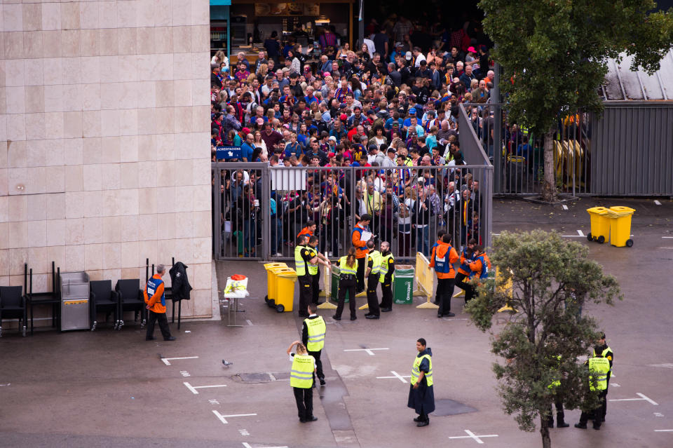 Fans outside the Camp Nou gates. (Getty)