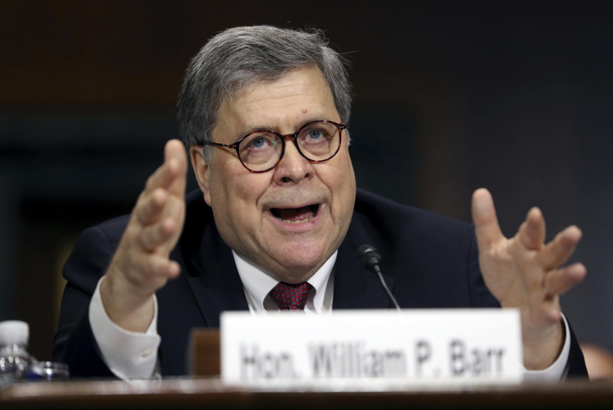 Attorney General William Barr testifies during hearing on Wednesday. (Photo: AP/Andrew Harnik)