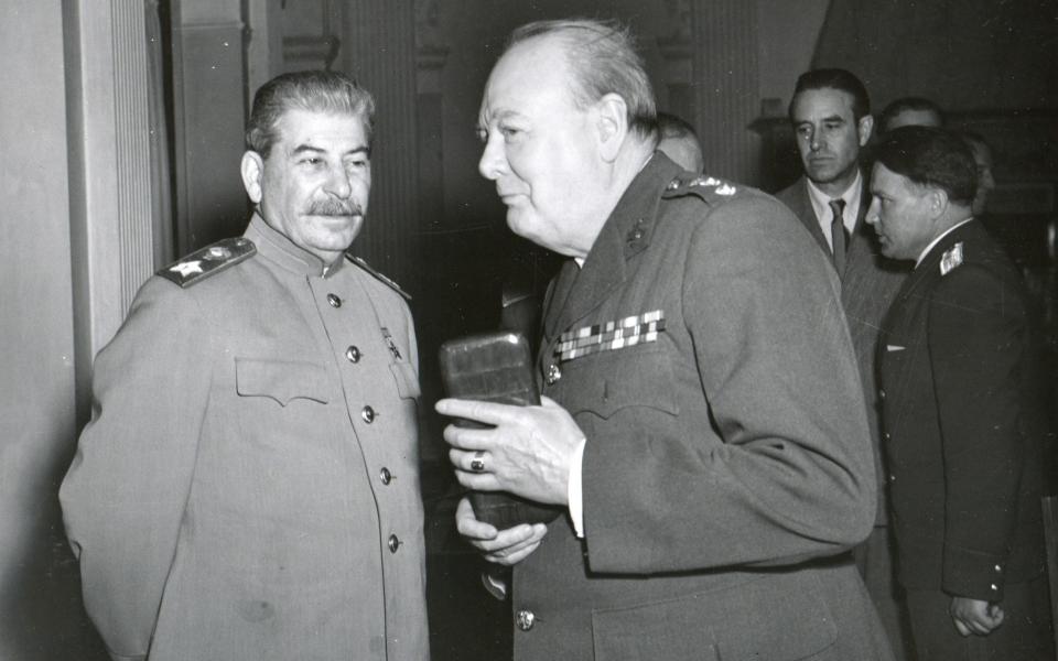 Joseph Stalin and Winston Churchill at the Yalta Conference, February 1945
