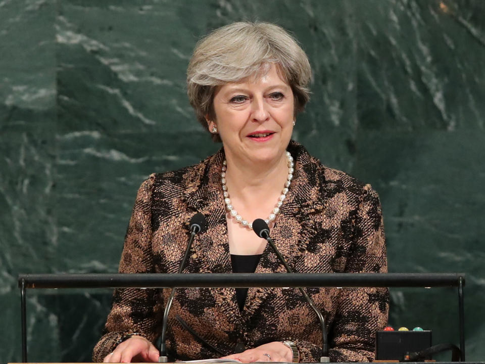 Theresa May addresses the United Nations General Assembly: Getty