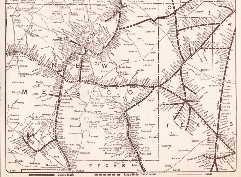 1953 Santa Fe Railroad map new mexico