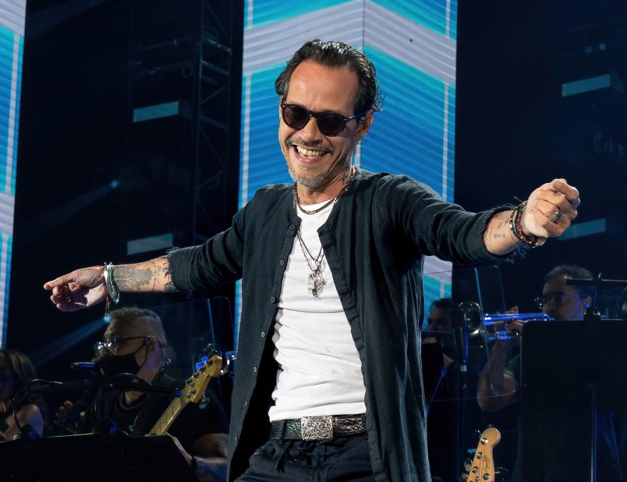 Singer/songwriter Marc Anthony performs during the kick off show of his "Pa'lla Voy" tour at the AT&T; Center in San Antonio, Texas, August 27. 