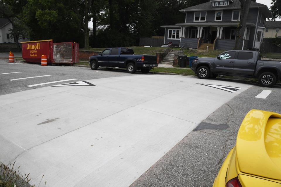 A speed hump was installed on East Madison Street last summer to slow and calm traffic.