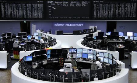 The curve of the German share price index DAX board, is pictured at the Frankfurt stock exchange June 19, 2014. REUTERS/Remote/Stringer