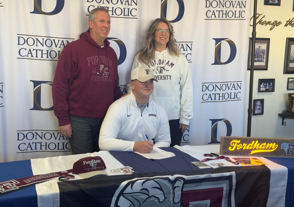 Donovan Catholic standout lineman Adam Yevchak had his signing day event on Wednesday, officially joining the Fordham Rams.