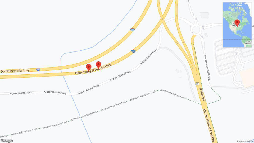 A detailed map that shows the affected road due to 'Broken down vehicle on northbound I-635 in Riverside' on July 25th at 1:50 p.m.