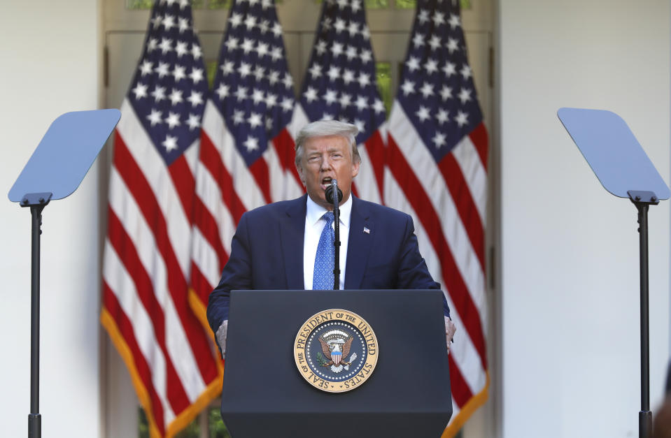 U.S. President Donald Trump speaks during a news conference in the Rose Garden of the White House in Washington, D.C., U.S., on Monday, June 1, 2020. (Shawn Thew/EPA/Bloomberg via Getty Images)