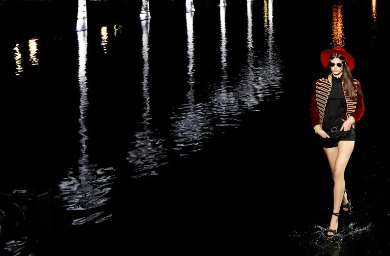 Models walked on water for the Saint Laurent Paris fashion week show