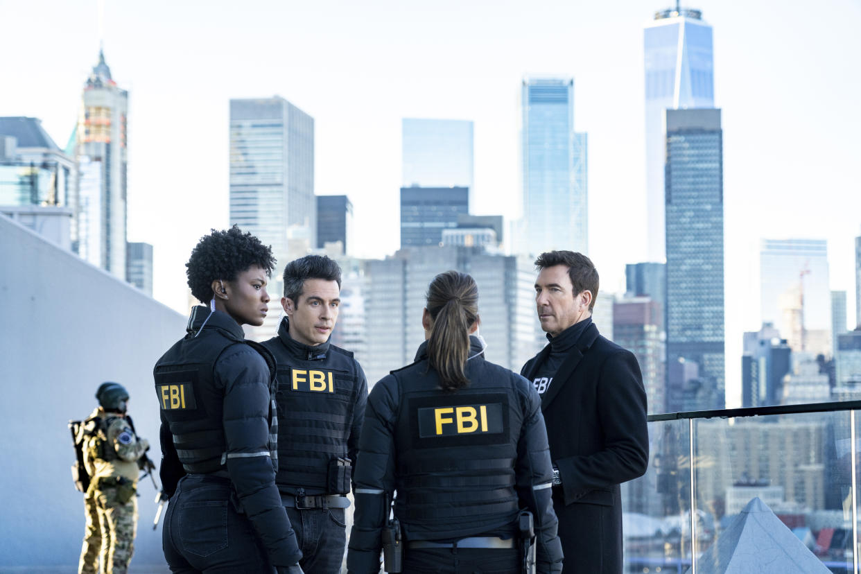 (L-R): Katherine Renee Kane as Special Agent Tiffany Wallace, John Boyd as Special Agent Stuart Scola, and Dylan McDermott as Supervisory Special Agent Remy Scott.