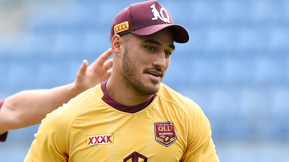 Valentine Holmes is seen here at Queensland Origin training. 