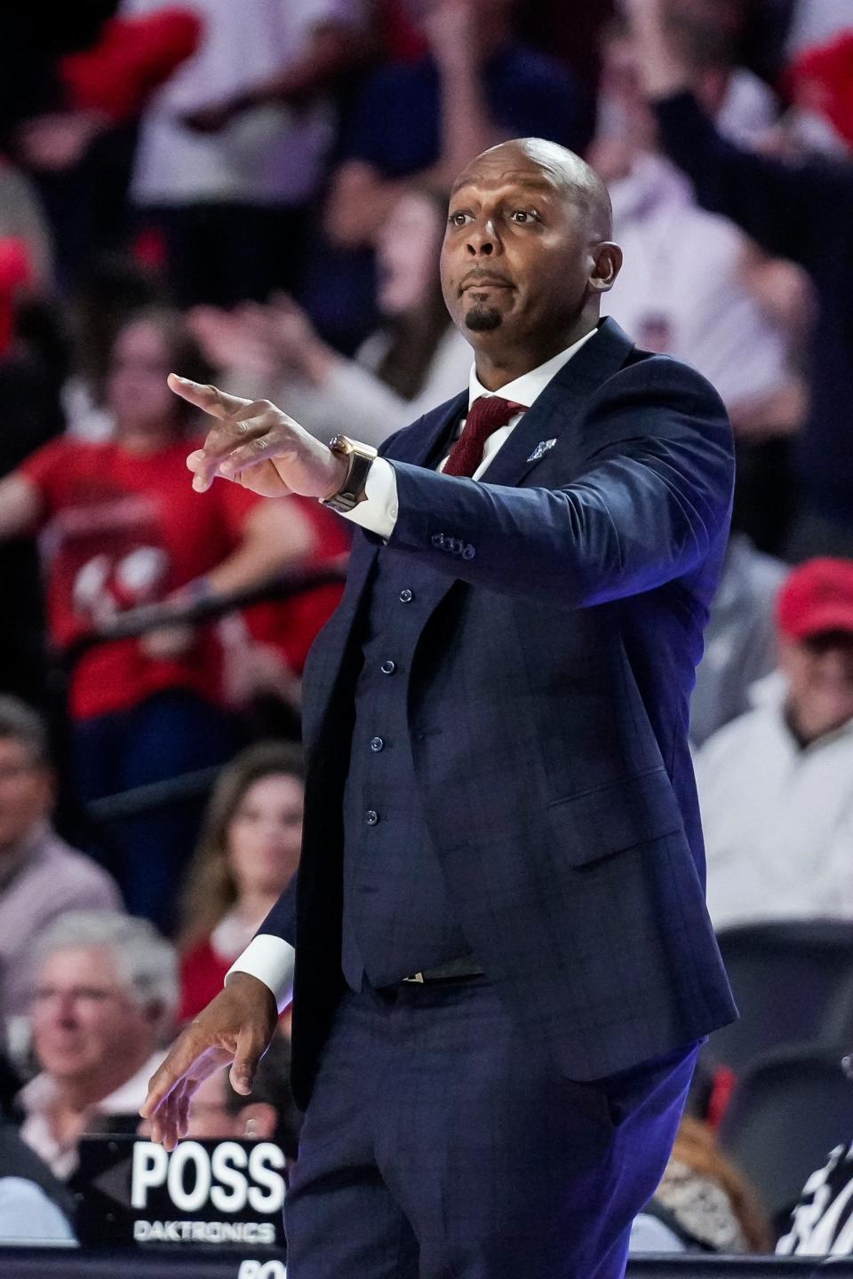 Dec 1, 2021; Athens, Georgia, USA; Memphis Tigers head coach Penny Hardaway reacts during the game against the Georgia Bulldogs during the second half at Stegeman Coliseum. Mandatory Credit: Dale Zanine-USA TODAY Sports