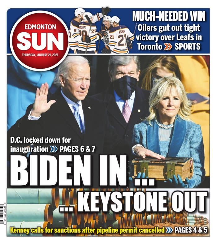 January 21, 2021 front page of the Edmonton Sun