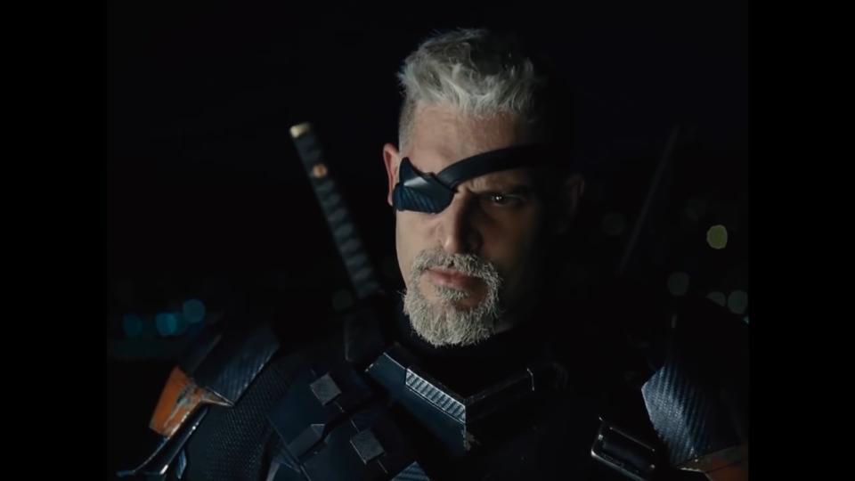 Deathstroke without his helmet in "Zack Snyder's Justice League"