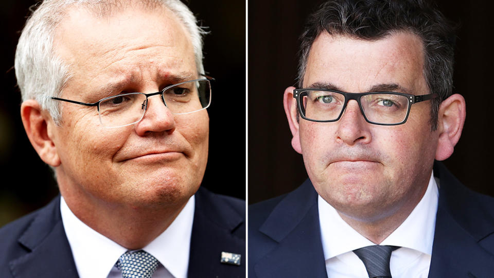 Scott Morrison and Daniel Andrews, pictured here speaking to the media.