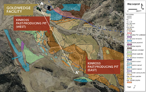 Map showing detailed geology and A – A’ cross-section line.