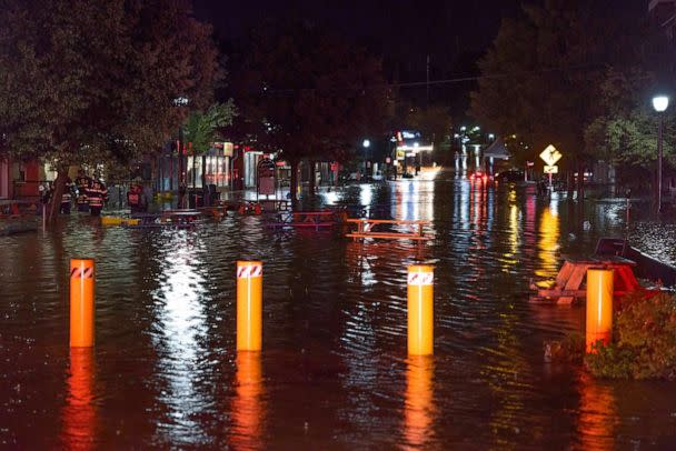 PHOTO: The Kirkwood neighborhood is covered in water after a flash flood left a large portion of downtown flooded in Bloomington, Ind.  (Jeremy Hogan/SOPA/LightRocket via Getty Images)
