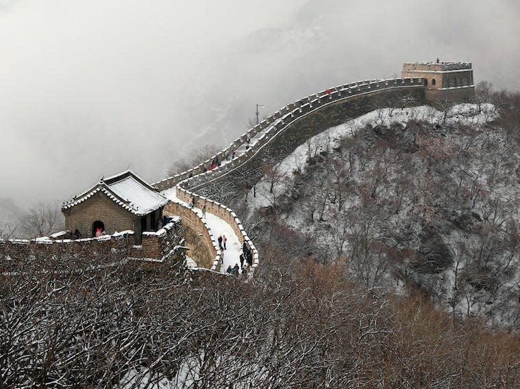 A snowscape of the Mutianyu section of the Great Wall in Beijing.