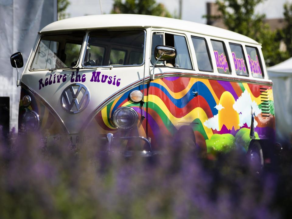 A Volkswagen 'Hippie Van' was parked behind the stage at Abbey Road on the River at Big Four Station Park in Jeffersonville. May 24, 2019