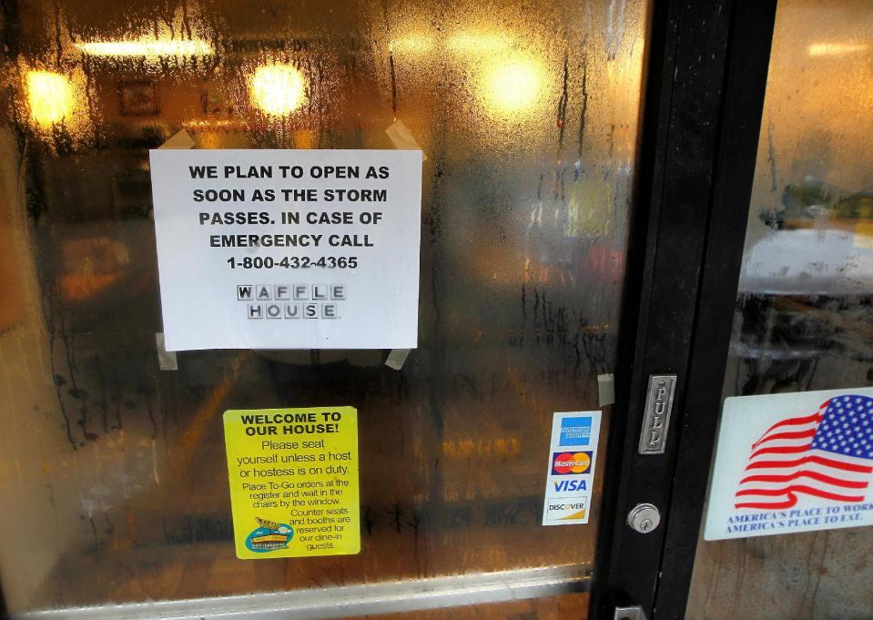 A door sign is seen at a closed Waffle House restaurant in Savannah, Georgia, U.S., October 7, 2016. (Reuters)