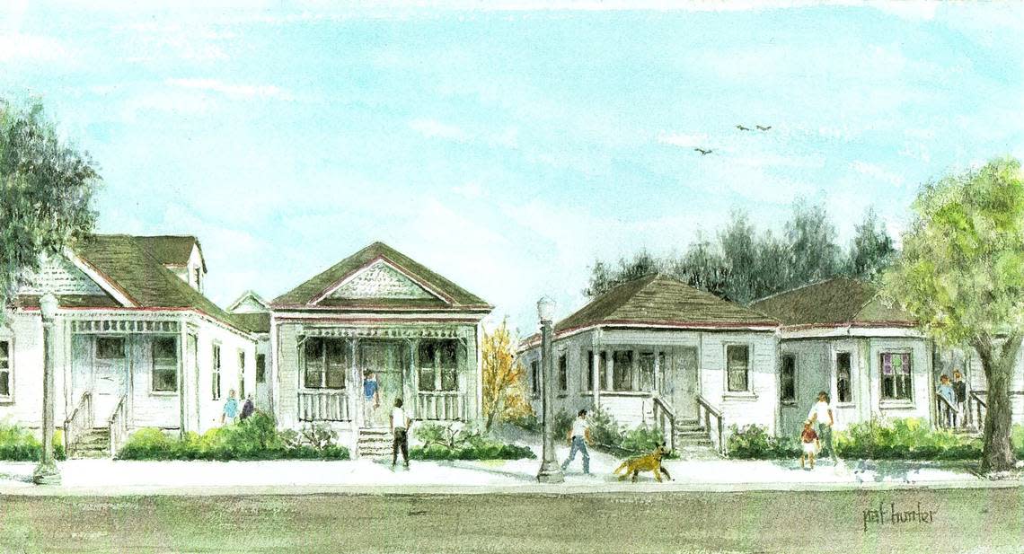 An artist’s rendering of the Cultural Five-Home Town project proposed by the Armenian Museum of Fresno to city officials and the developer of Old Armenian Town. Instead of a museum honoring Fresno’s Armenian heritage, the three remaining homes were sold for an affordable housing project.