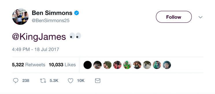 The emoji that launched a thousand heart palpitations in the City of Brotherly Love. (Screencap via @BenSimmons25)