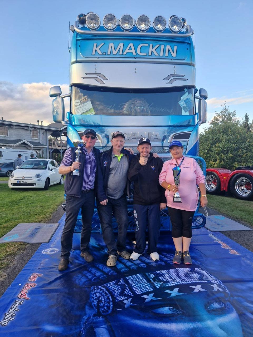 From left: Kevin, Dessie, Tiernan & Carol Mackin, whose 620 Scania Longline truck won 'Best Truck in Show' at the Power Truck Show in Finland.