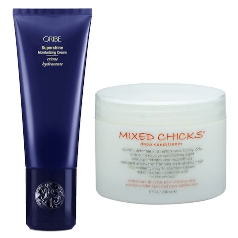 Supershine Moisturizing Cream, £47, Oribe (uk.spacenk.com). Deep Conditioner, £10.95, Mixed Chicks (selfridges.com)