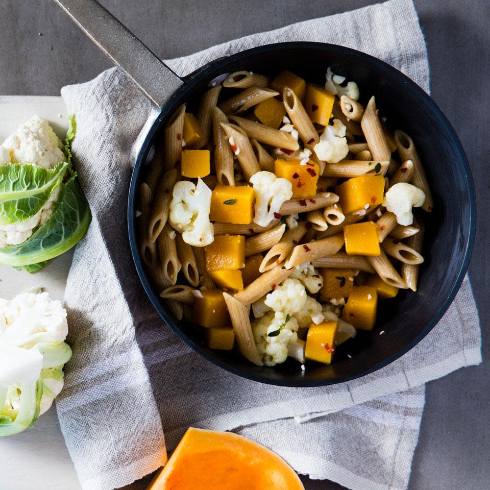 Braised Cauliflower & Squash Penne Pasta